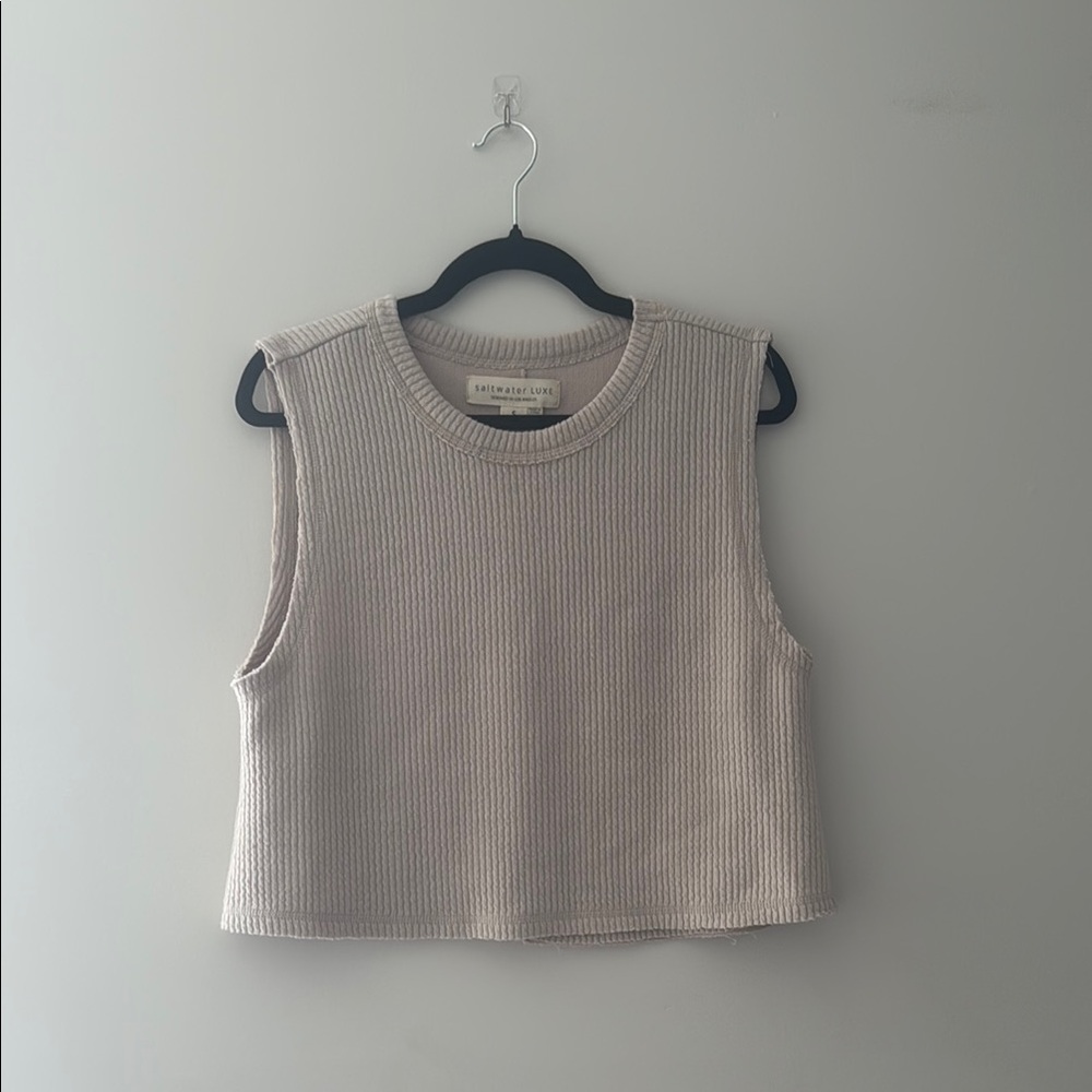 Saltwater LUXE Cream Pink Sleeveless Crop Muscle Tee